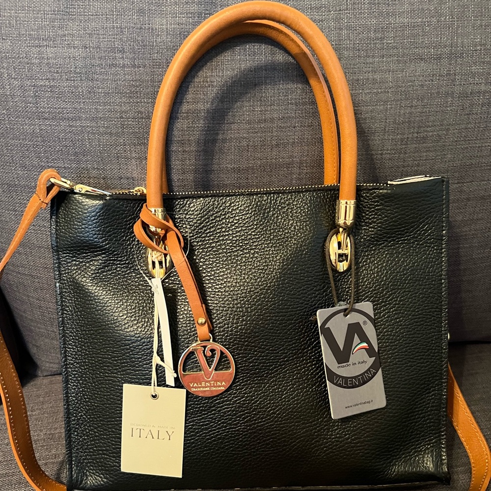 NWT VALENTINA LEATHER SATCHEL TOTE BAG PURSE - Picture 3 of 10